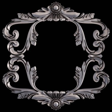 Siyah bir arka plan üzerinde krom süsleme. İzole. 3D çizim