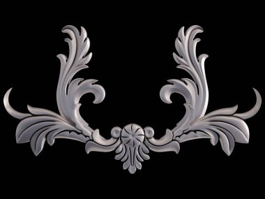 Siyah bir arka plan üzerinde krom süsleme. İzole. 3D çizim