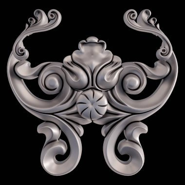 Siyah bir arka plan üzerinde krom süsleme. İzole. 3D çizim