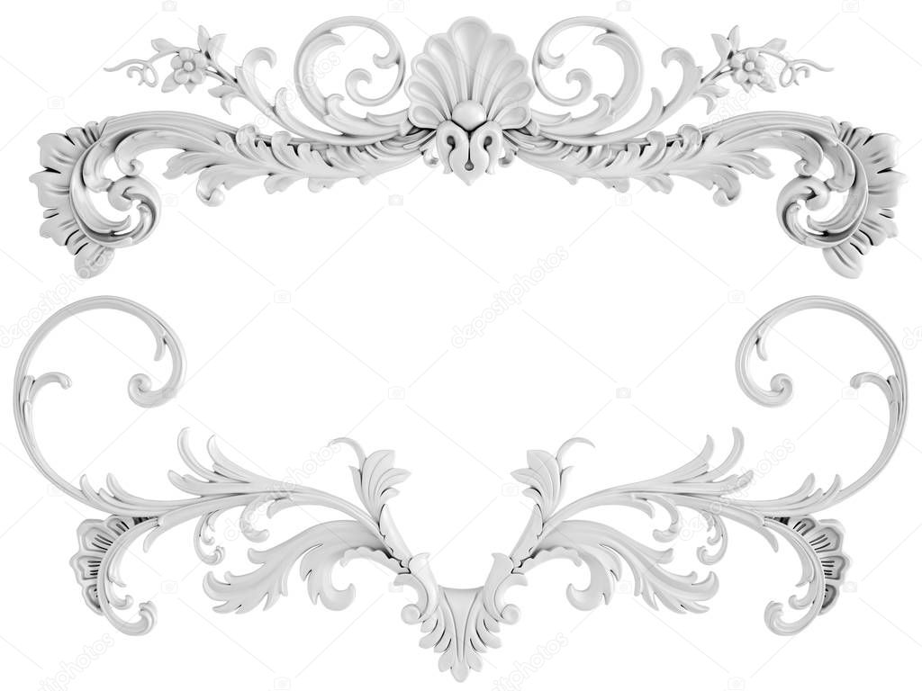 White ornament on a white background. Isolated. 3D illustration