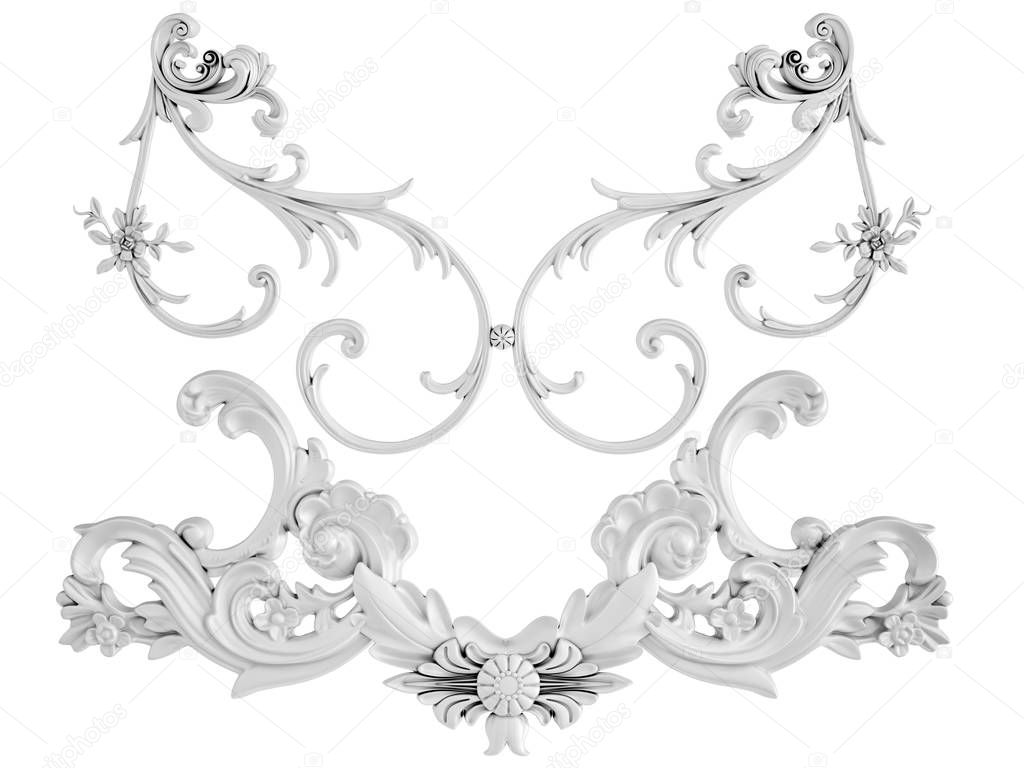 White ornament on a white background. Isolated. 3D illustration