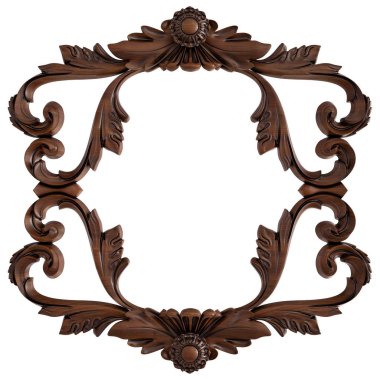 Ahşap süsleme beyaz zemin üzerinde. İzole. 3D çizim