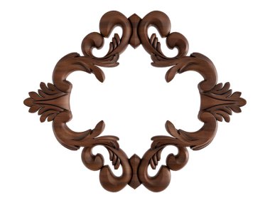 Ahşap süsleme beyaz zemin üzerinde. İzole. 3D çizim