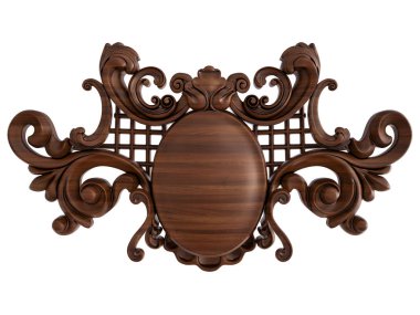 Ahşap süsleme beyaz zemin üzerinde. İzole. 3D çizim