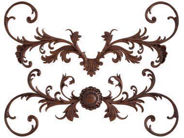 Ahşap süsleme beyaz zemin üzerinde. İzole. 3D çizim