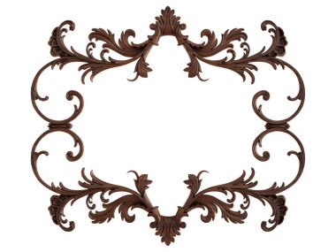 Ahşap süsleme beyaz zemin üzerinde. İzole. 3D çizim