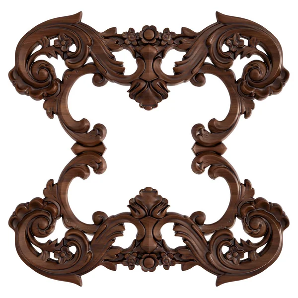 Ahşap süsleme beyaz zemin üzerinde. İzole. 3D çizim