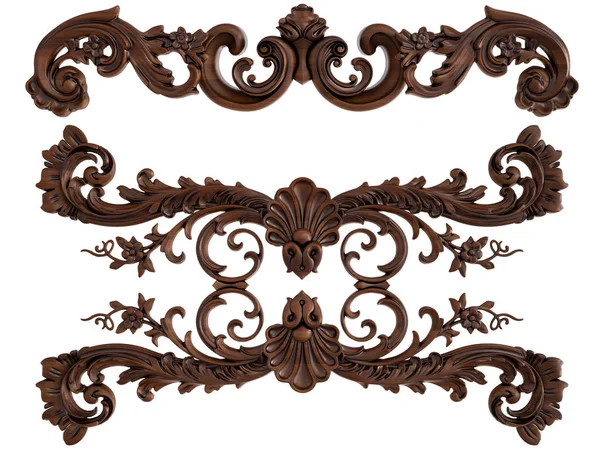 Ahşap süsleme beyaz zemin üzerinde. İzole. 3D çizim