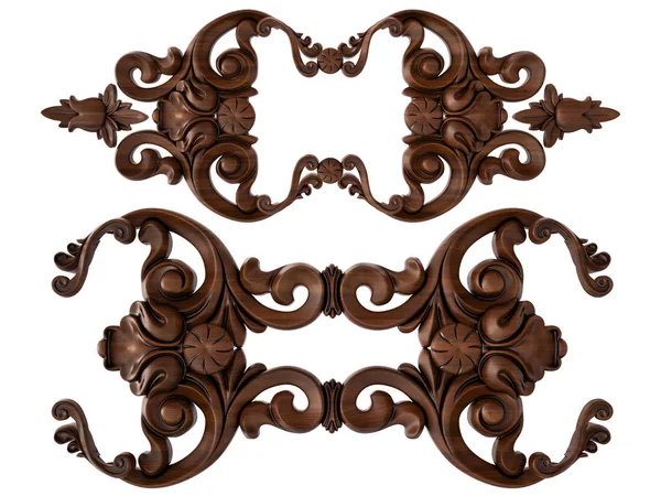 Ahşap süsleme beyaz zemin üzerinde. İzole. 3D çizim