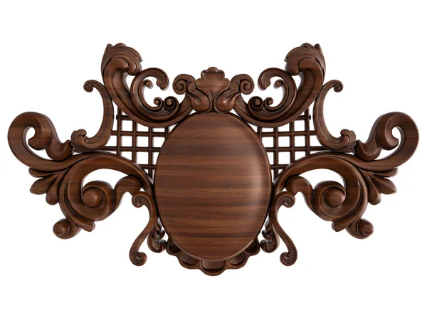 Ahşap süsleme beyaz zemin üzerinde. İzole. 3D çizim