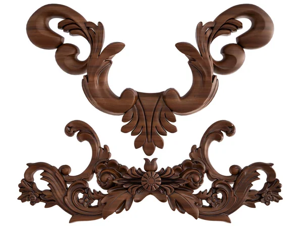 Ahşap süsleme beyaz zemin üzerinde. İzole. 3D çizim