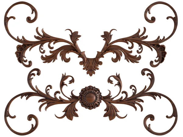 Ahşap süsleme beyaz zemin üzerinde. İzole. 3D çizim