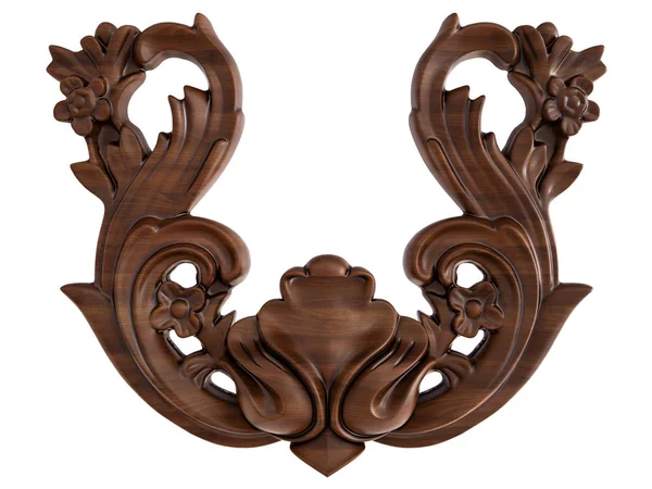 Ahşap süsleme beyaz zemin üzerinde. İzole. 3D çizim