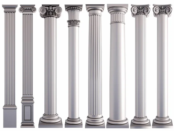 Columnas Metálicas Sobre Fondo Blanco Aislado Ilustración — Foto de Stock