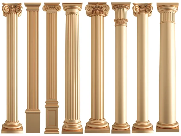 Golden Columns White Background Isolated Illustration Royalty Free Stock Images