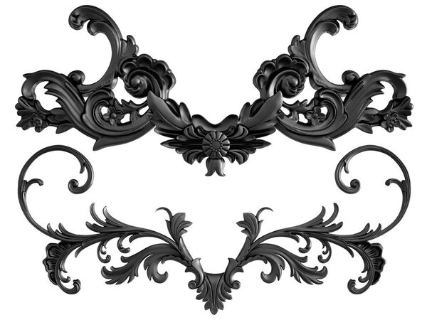 Black ornament on a white background. Isolated. 3D illustration