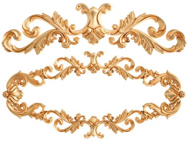 Beyaz zemin üzerine altın süs. İzole. 3D çizim