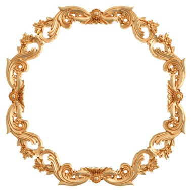 Beyaz zemin üzerine altın süs. İzole. 3D çizim