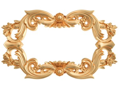 Beyaz zemin üzerine altın süs. İzole. 3D çizim