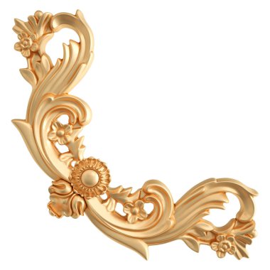 Beyaz zemin üzerine altın süs. İzole. 3D çizim