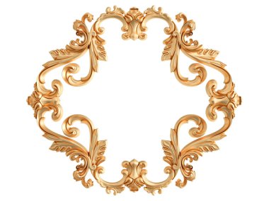 Beyaz zemin üzerine altın süs. İzole. 3D çizim