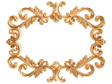 Beyaz zemin üzerine altın süs. İzole. 3D çizim