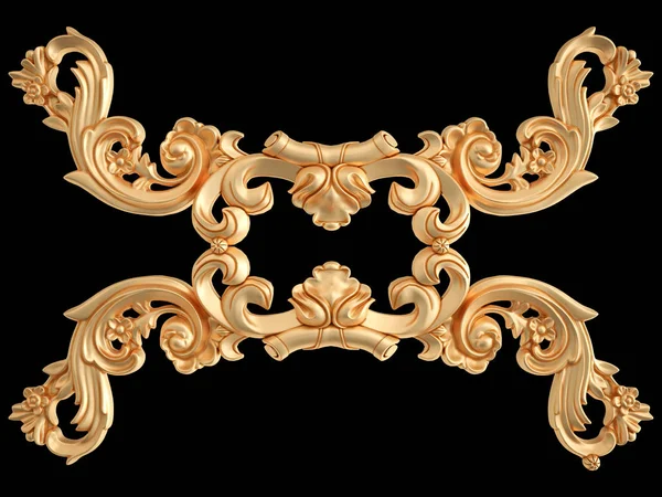 Zlatý Ornament Černém Pozadí Izolovaný Obrázek — Stock fotografie