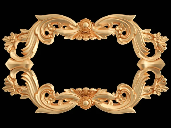 Siyah bir zemin üzerine altın süs. İzole. 3D çizim