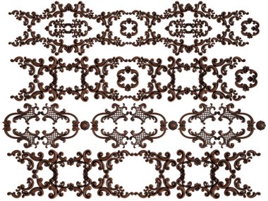 Ahşap süsleme beyaz zemin üzerinde. İzole. 3D çizim