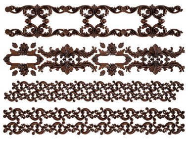 Ahşap süsleme beyaz zemin üzerinde. İzole. 3D çizim