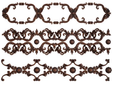 Ahşap süsleme beyaz zemin üzerinde. İzole. 3D çizim