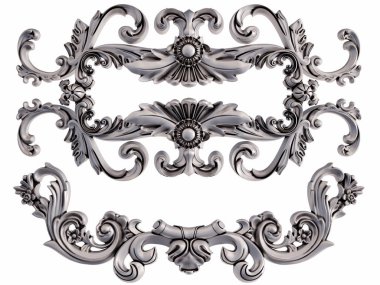 Beyaz bir arka plan üzerinde krom süsleme. İzole. 3D çizim