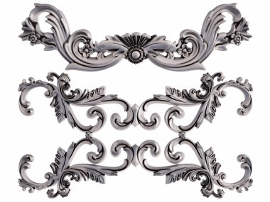 Beyaz bir arka plan üzerinde krom süsleme. İzole. 3D çizim