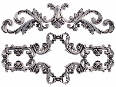 Beyaz bir arka plan üzerinde krom süsleme. İzole. 3D çizim