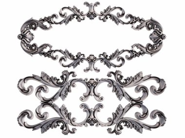 Beyaz bir arka plan üzerinde krom süsleme. İzole. 3D çizim