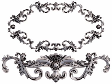 Beyaz bir arka plan üzerinde krom süsleme. İzole. 3D çizim