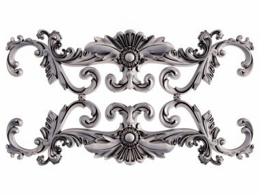 Beyaz bir arka plan üzerinde krom süsleme. İzole. 3D çizim