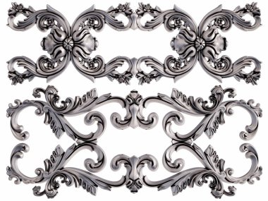 Beyaz bir arka plan üzerinde krom süsleme. İzole. 3D çizim