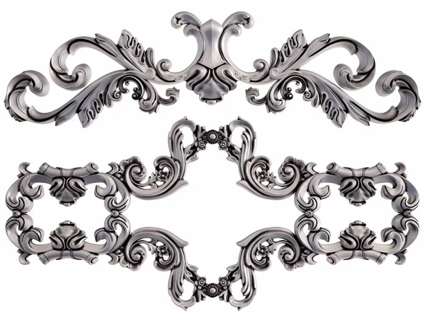 Beyaz bir arka plan üzerinde krom süsleme. İzole. 3D çizim