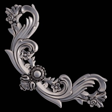 Siyah bir arka plan üzerinde krom süsleme. İzole. 3D çizim