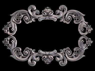 Siyah bir arka plan üzerinde krom süsleme. İzole. 3D çizim