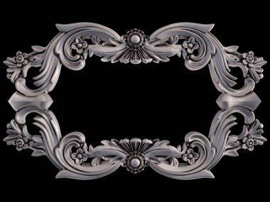 Siyah bir arka plan üzerinde krom süsleme. İzole. 3D çizim