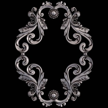 Siyah bir arka plan üzerinde krom süsleme. İzole. 3D çizim