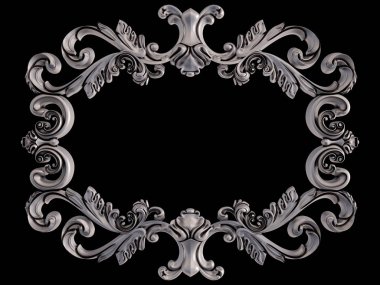 Siyah bir arka plan üzerinde krom süsleme. İzole. 3D çizim