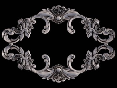 Siyah bir arka plan üzerinde krom süsleme. İzole. 3D çizim