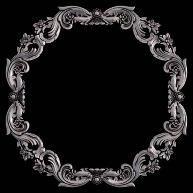 Siyah bir arka plan üzerinde krom süsleme. İzole. 3D çizim