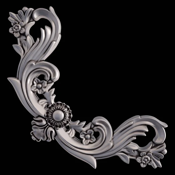 Siyah bir arka plan üzerinde krom süsleme. İzole. 3D çizim