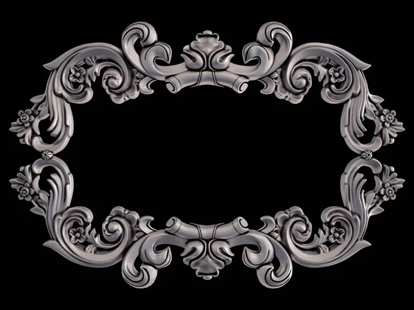 Siyah bir arka plan üzerinde krom süsleme. İzole. 3D çizim