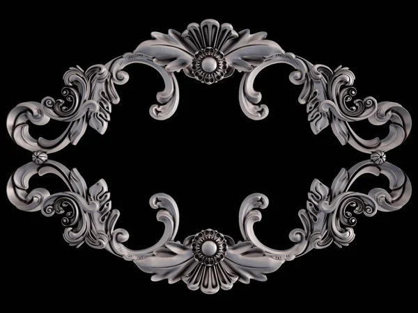 Siyah bir arka plan üzerinde krom süsleme. İzole. 3D çizim