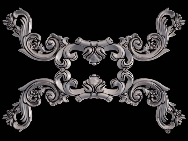 Siyah bir arka plan üzerinde krom süsleme. İzole. 3D çizim